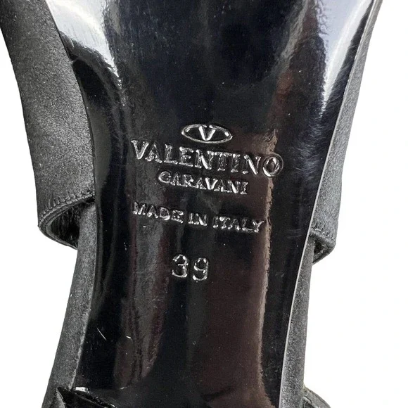 VALENTINO Garavani Candy Black Satin Bow Peep Toe Slingback Pumps - IT 39/US 9 - Picture 10 of 10